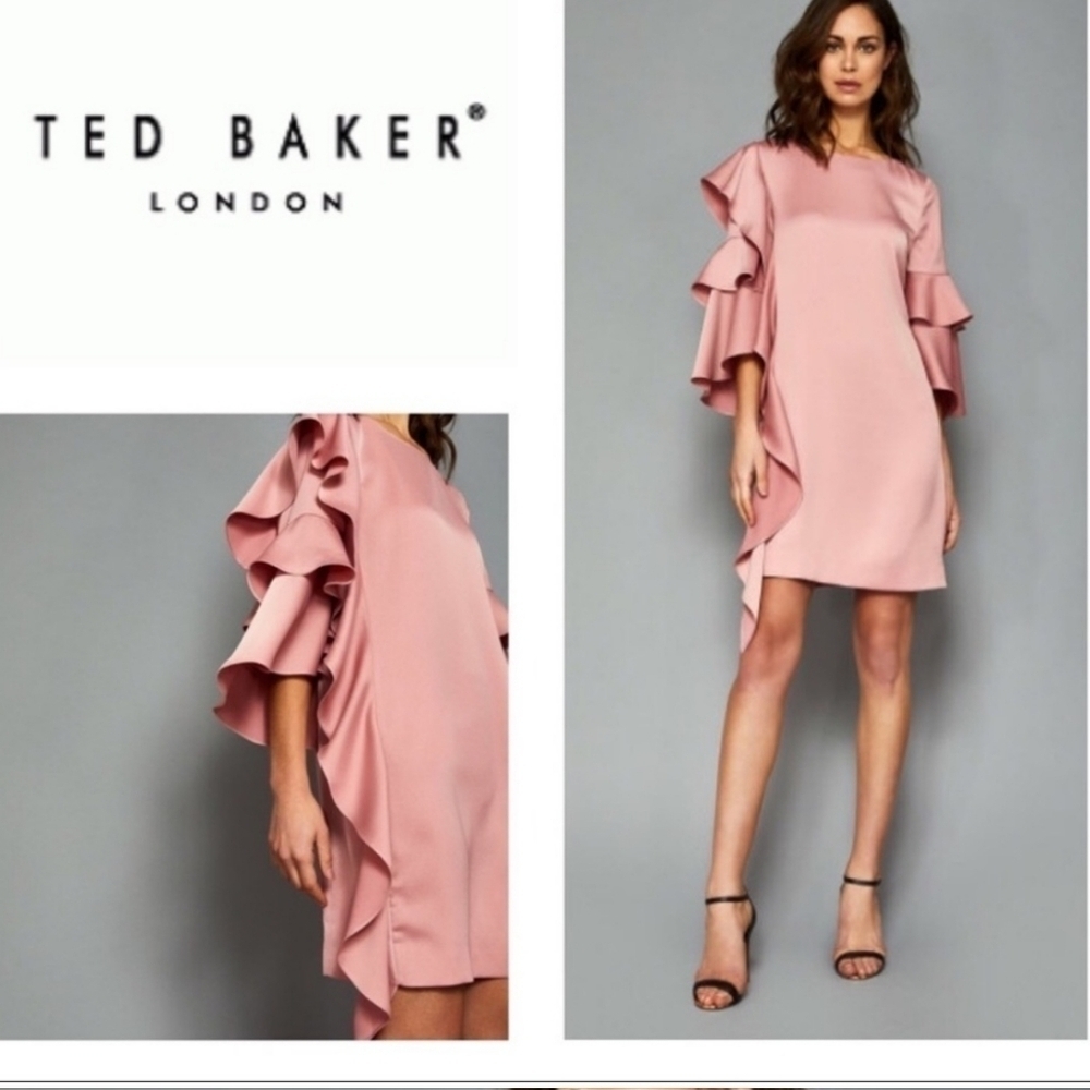 NWT Ted Baker London Eicio Layered Ruffle Frill Detail Mini Dress US 12 Pink - Picture 2 of 13